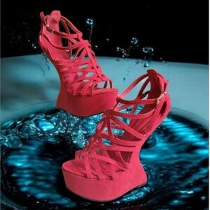 Wild Diva Red Strappy Platform Heels